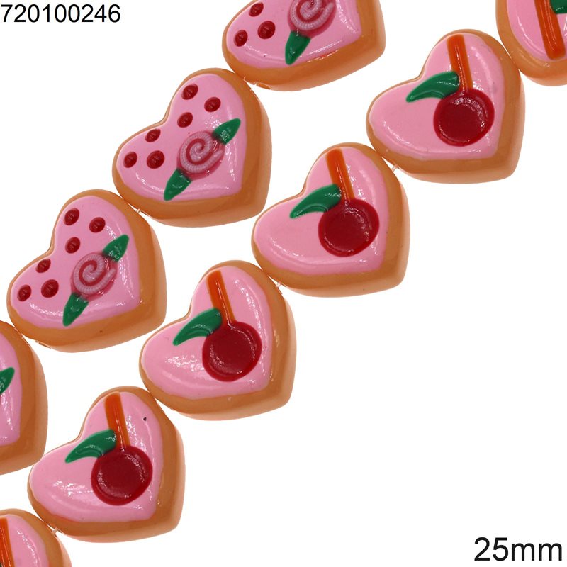 Glass Heart Beads with Design 25mm