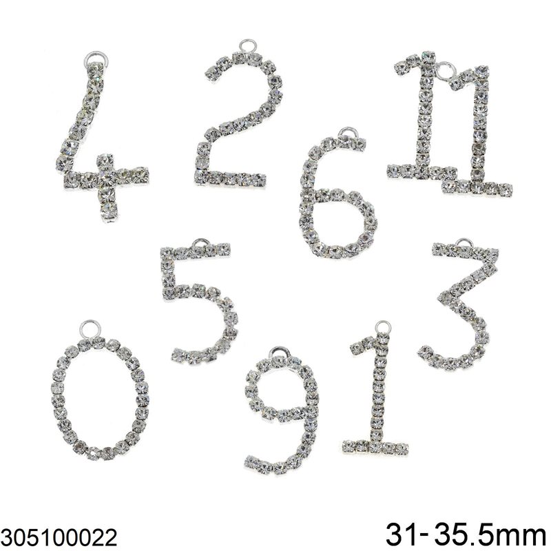Pendant Numbers with Rhinestones 31-35.5MM