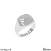 Silver 925 Male Ring with Square Shine Finish Plate 15mm