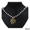 Silver 925 Necklace Freshwater Pearl with Outline Rose 30mm