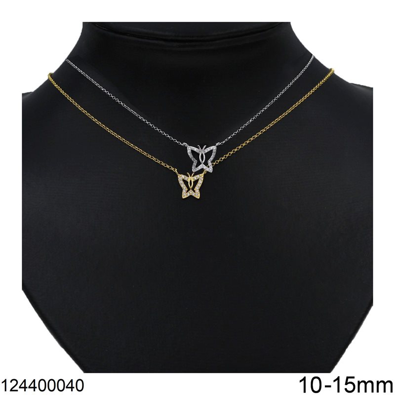Silver 925 Necklace Butterfly Outline with Zircon 10-15mm