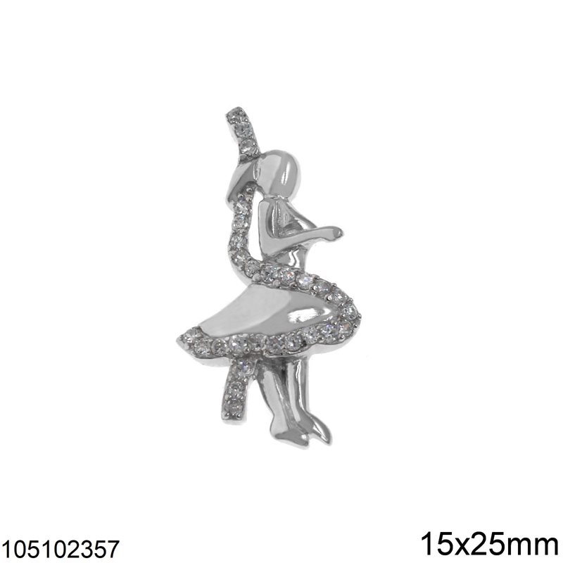 Silver 925 Pendant Girl with Zircon 15x25mm
