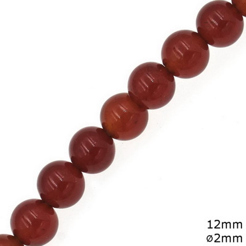 Χάνδρες Αχάτης Κόκκινος Καρνέλ 12mm με Τρύπα 2mm