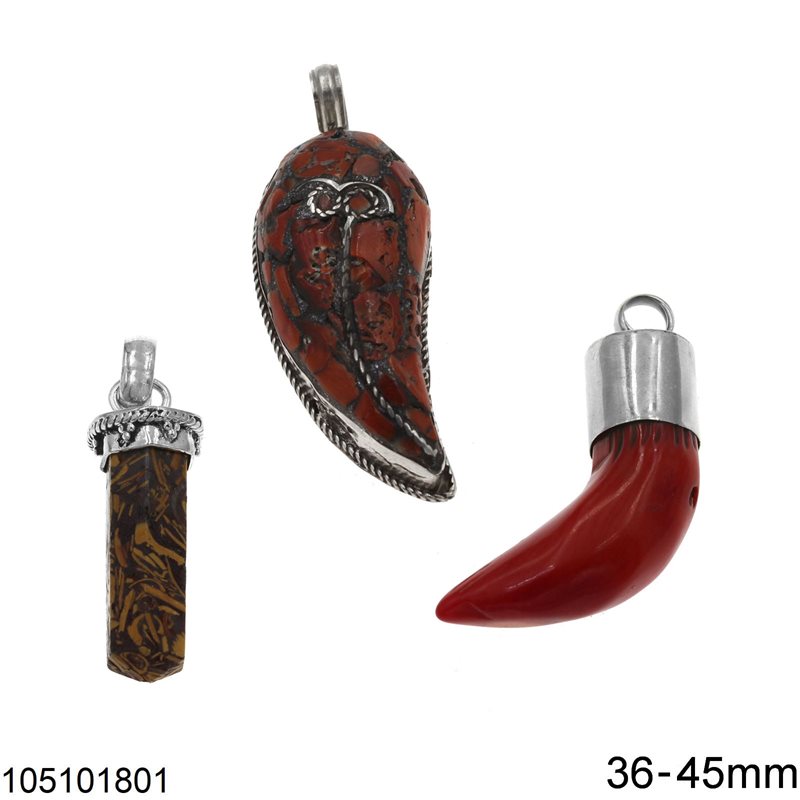 Silver 925 Pendant with Semi Precious Stones 36-45mm