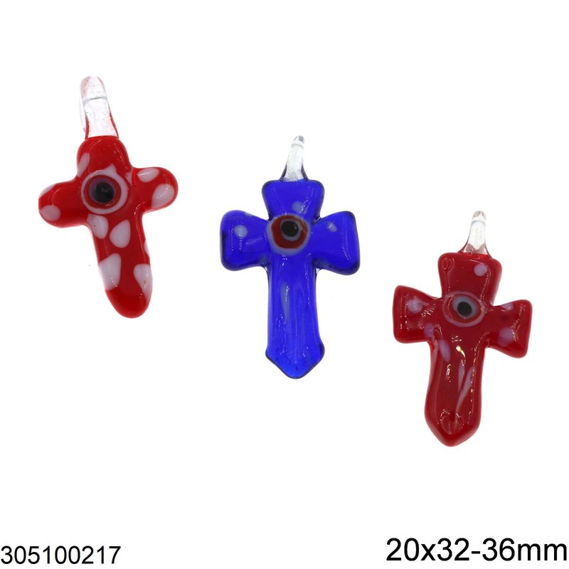 Glass Cross Pendant 20x32-36mm