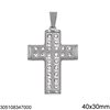 Stainless Steel Pendant Cross Bold with Stones 40x30mm