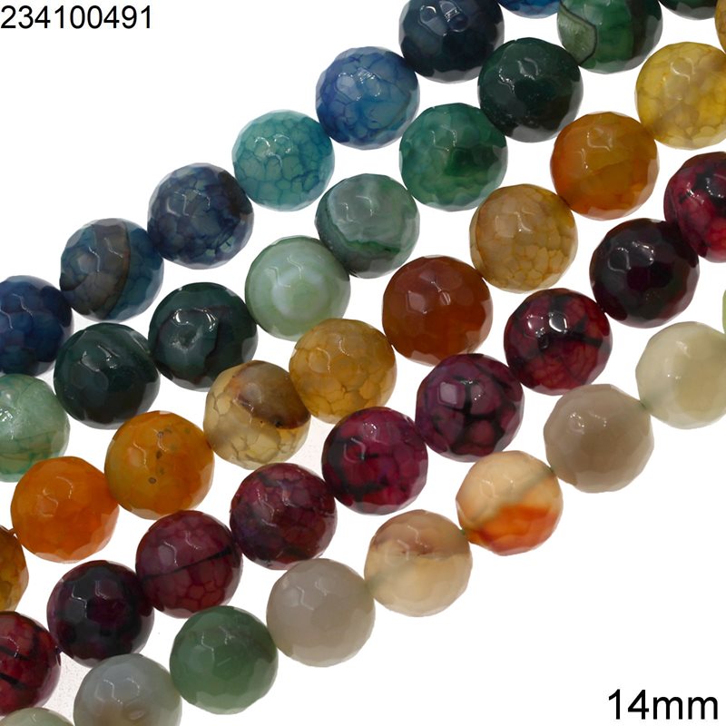 Agate Round Faceted Beads 14mm