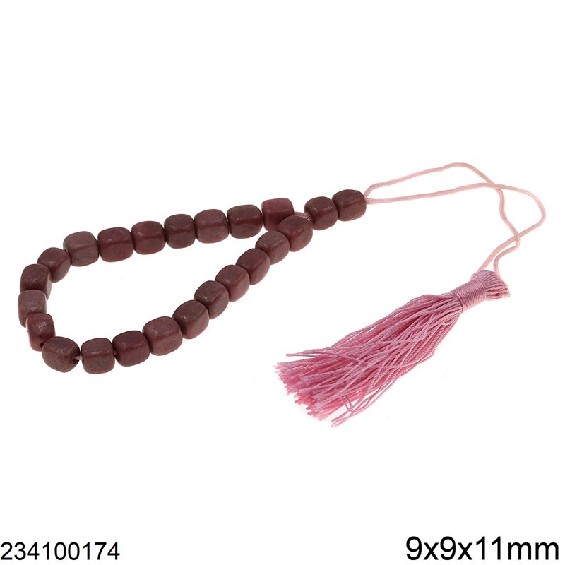 Kompoloi with Semi Precious Stones Rhodonite 9x9x11mm