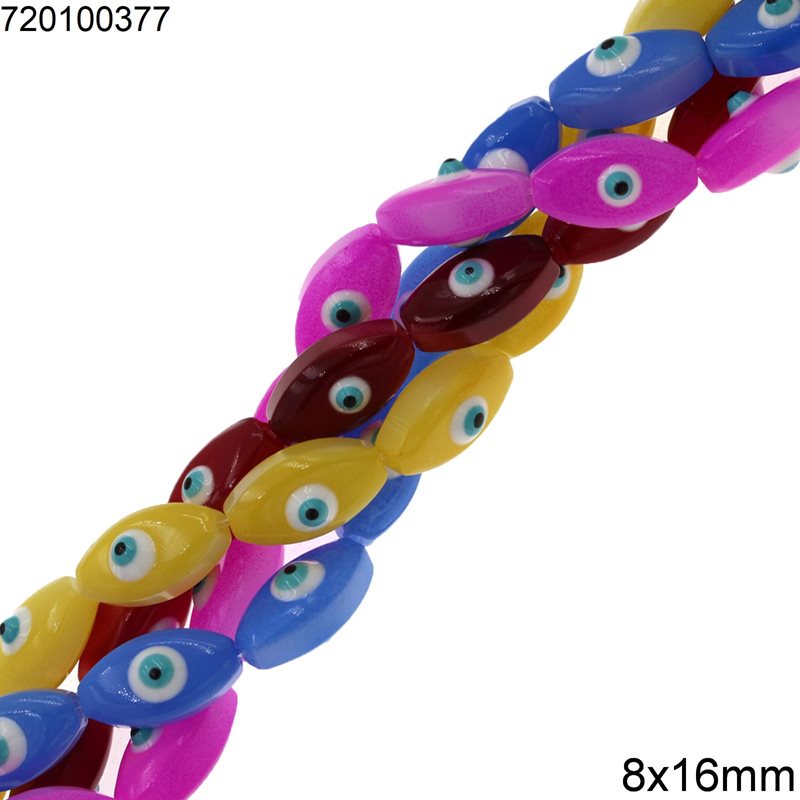 Glass Bold Evil Eye Beads 8x16mm