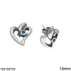 Silver 925 Stud Earrings Outline Heart with Turquoise 16mm