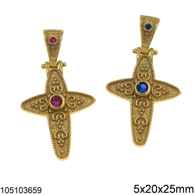Silver 925 Pendant Byzantine Cross with Zircon 5x20x25mm
