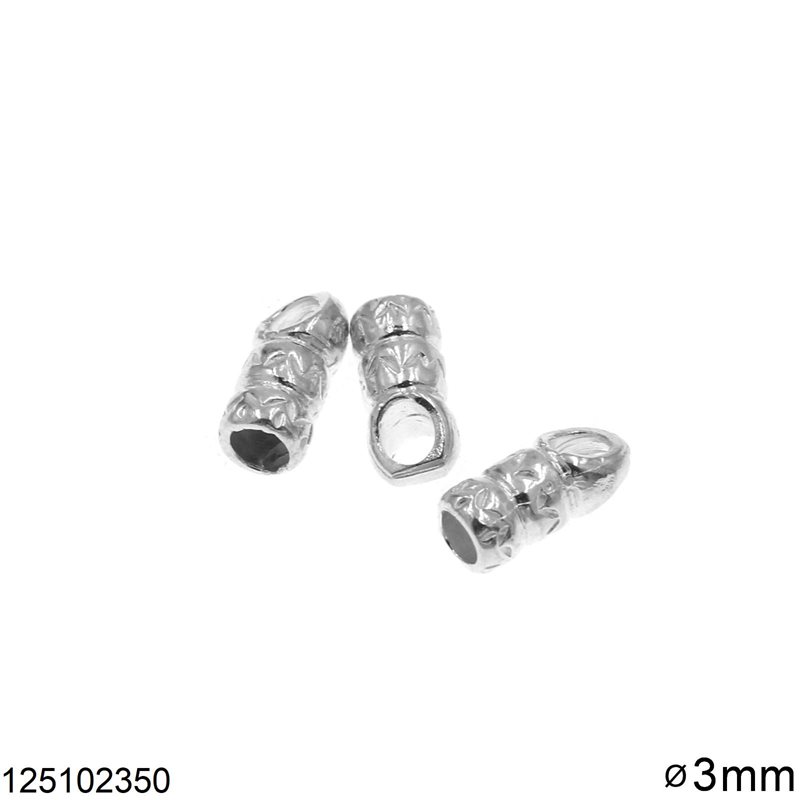 Silver 925 Barrel Cord End Cap with Hole 3mm