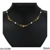 Stainless Steel Necklace with Pearls 5mm and Oval Hoops, Gold