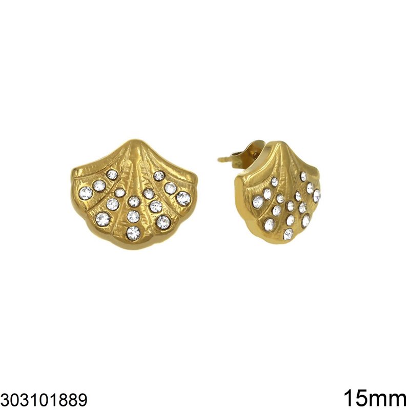 Stainless Steel Stud Earrings Shell with Stones 15mm