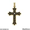 Stainless Steel Pendant Cross with Enamel and Stone 35x23mm