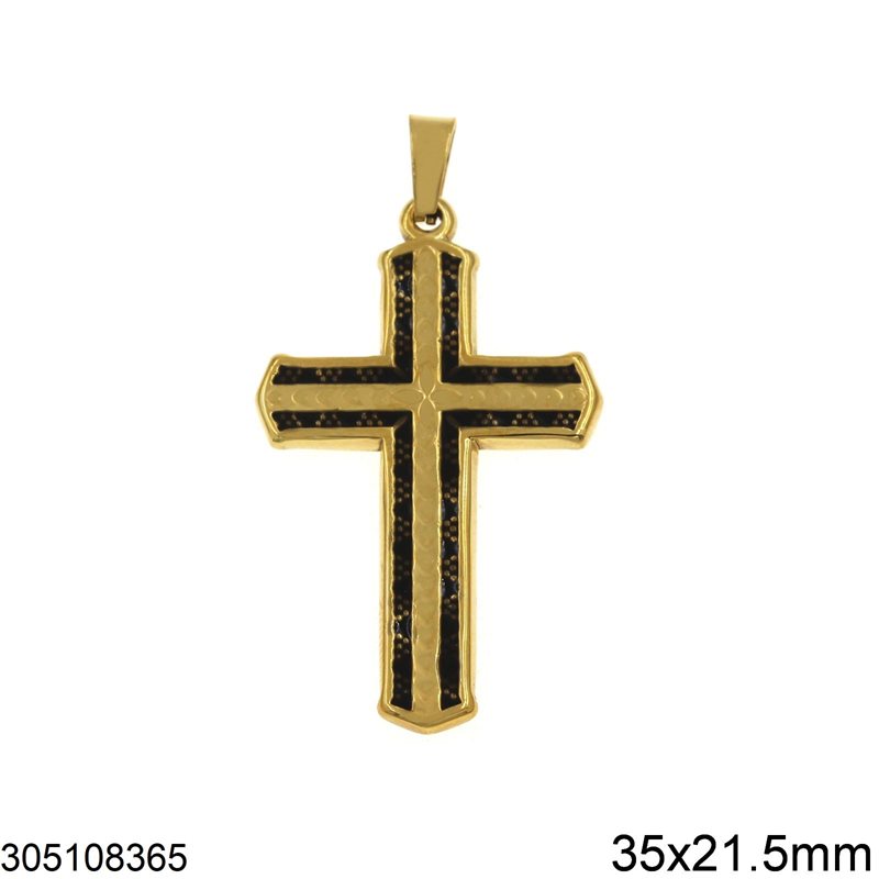 Μενταγιόν Ατσάλινο Σταυρός με Σμάλτο 35x21.5mm