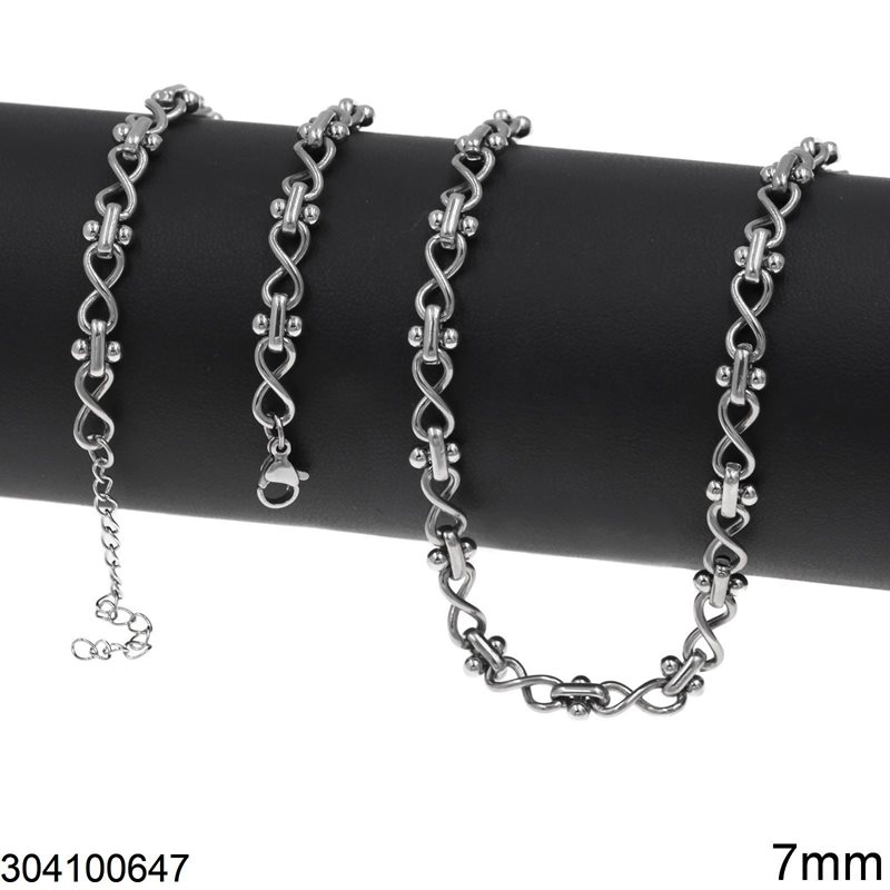 Stainless Steel Chain Infinity Symbol and Link with Balls 7mm