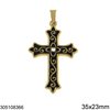 Stainless Steel Pendant Cross with Enamel and Stone 35x23mm