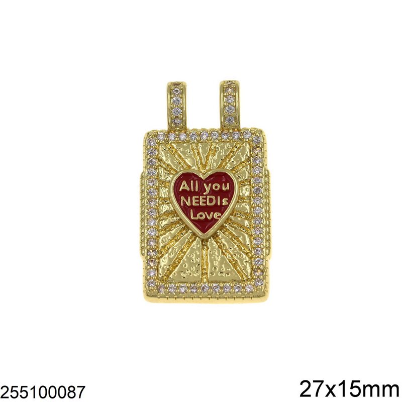 Μενταγιόν Μπρούτζινο με "All you NEED is Love" και Ζιργκόν 27x15mm