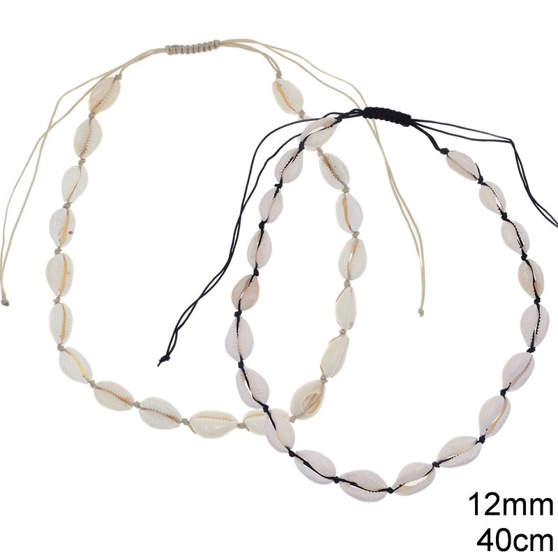Cord Necklace with Shells and Macrame Clasp
