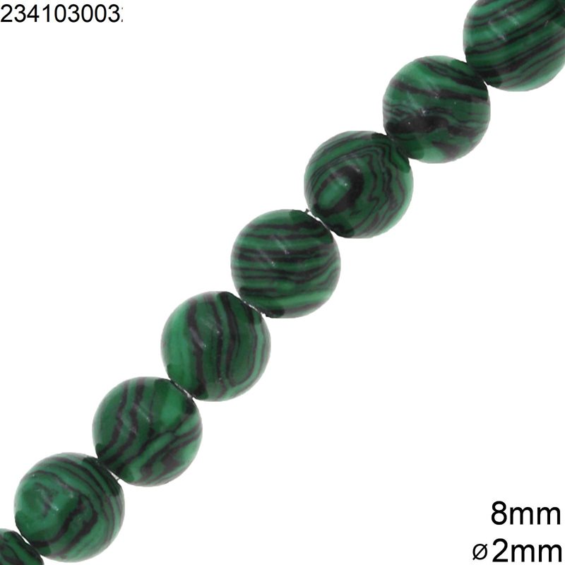 Χάνδρες Μαλαχίτης 8mm με Τρύπα 2mm