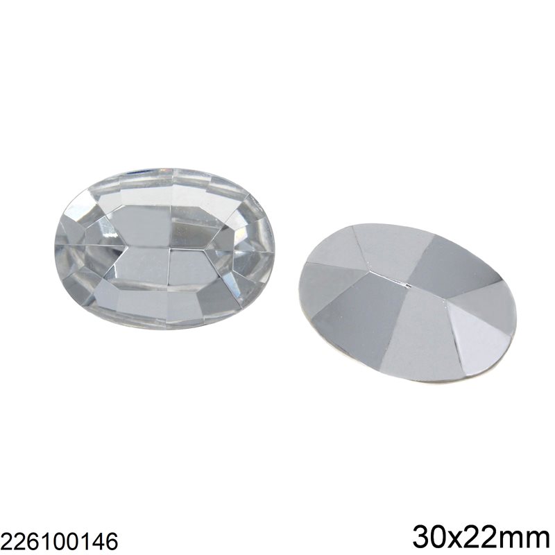 Πέτρα Γυάλινη Στρας Οβάλ 30x22mm, Crystal