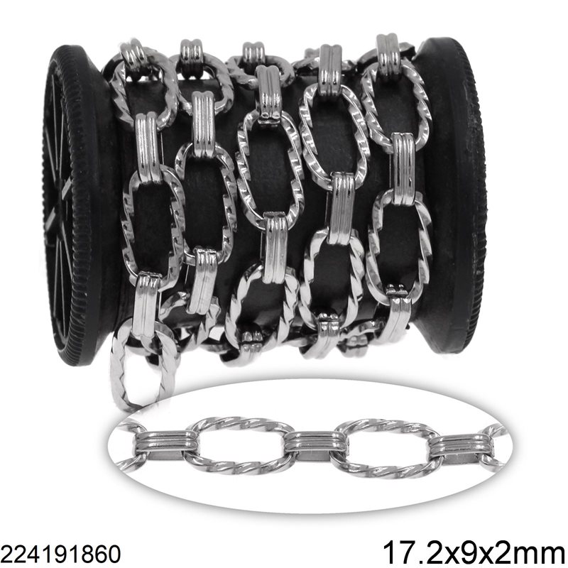 Stainless Steel Twisted Oval Link Chain 17.2x9x2mm