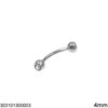 Stainless Steel Barbell with Ball and Rhinestone