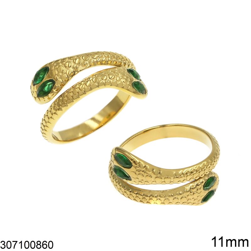 Stainless Steel Ring Snake with Navette Stones Eyes 11mm