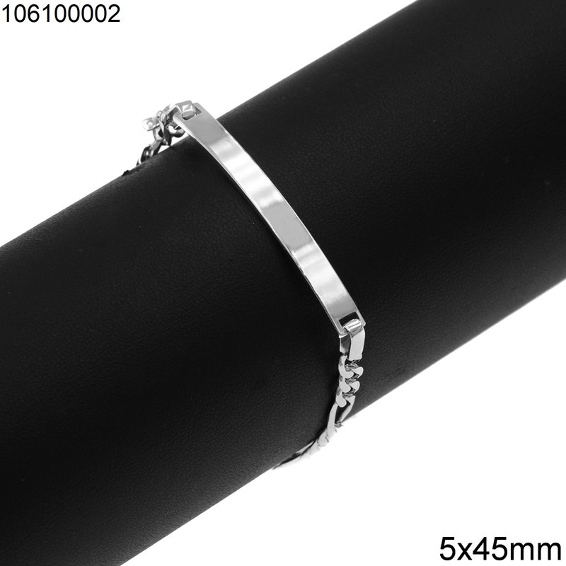 Silver 925 Figaro Chain Bracelet with Tag 5x45mm