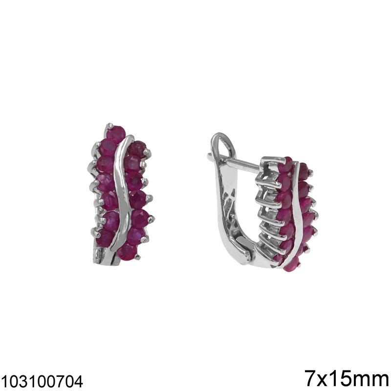 Silver 925 Stud Earrings with Semi Precious Stones 7x15mm