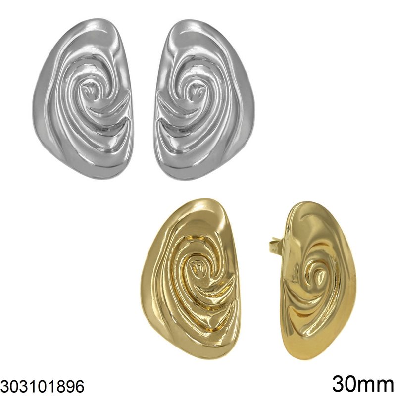 Stainless Steel Stud Earrings Oval Spiral 30mm