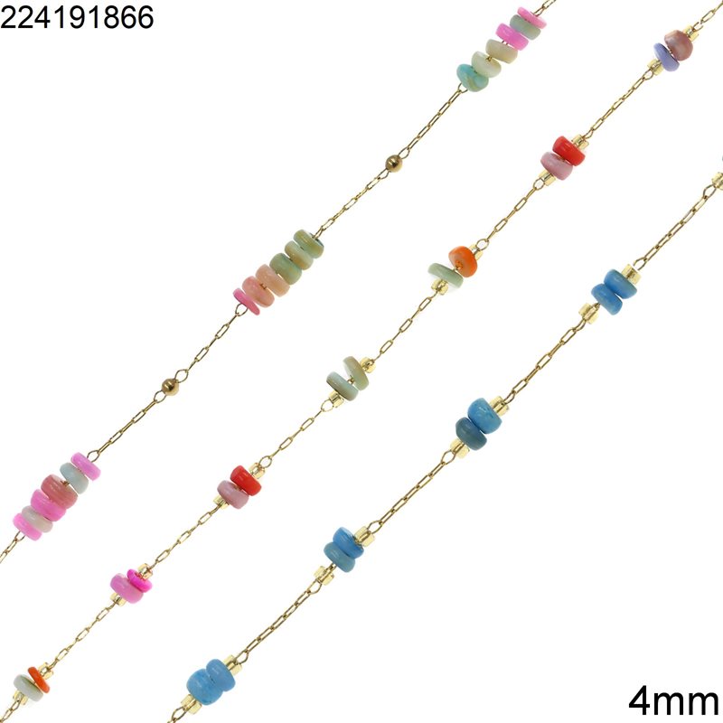 Stainless Steel Link Chain 0.8mm with Shell Rondelle Bead 4mm