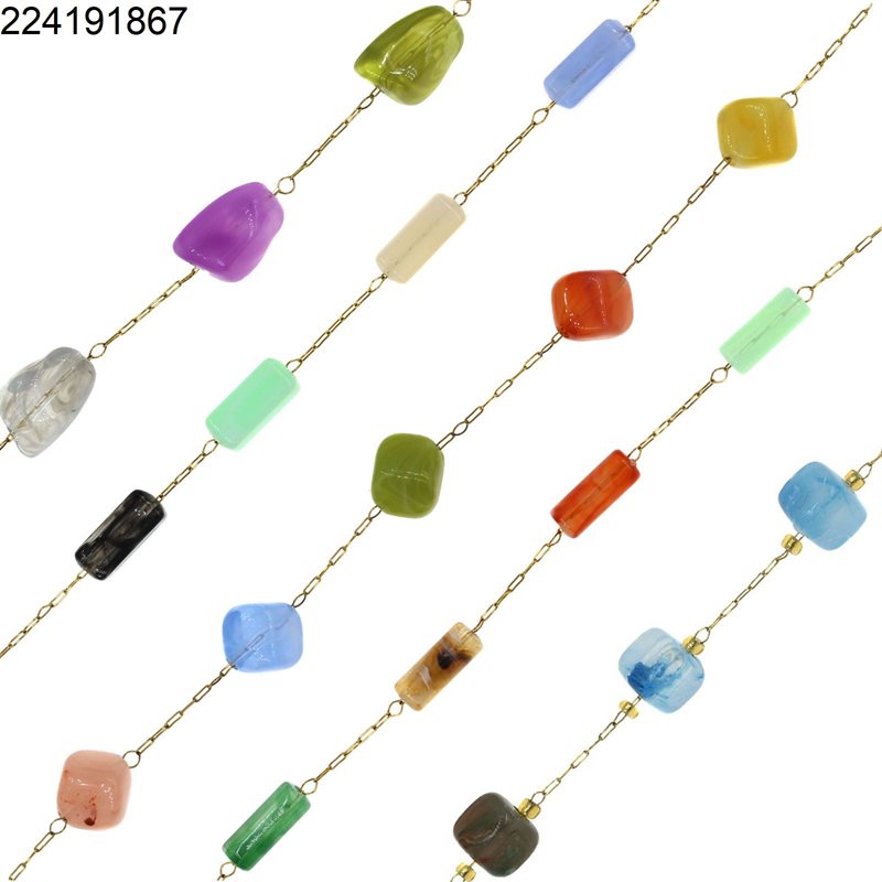 Stainless Steel Link Chain 0.8mm with Acrylic Bead