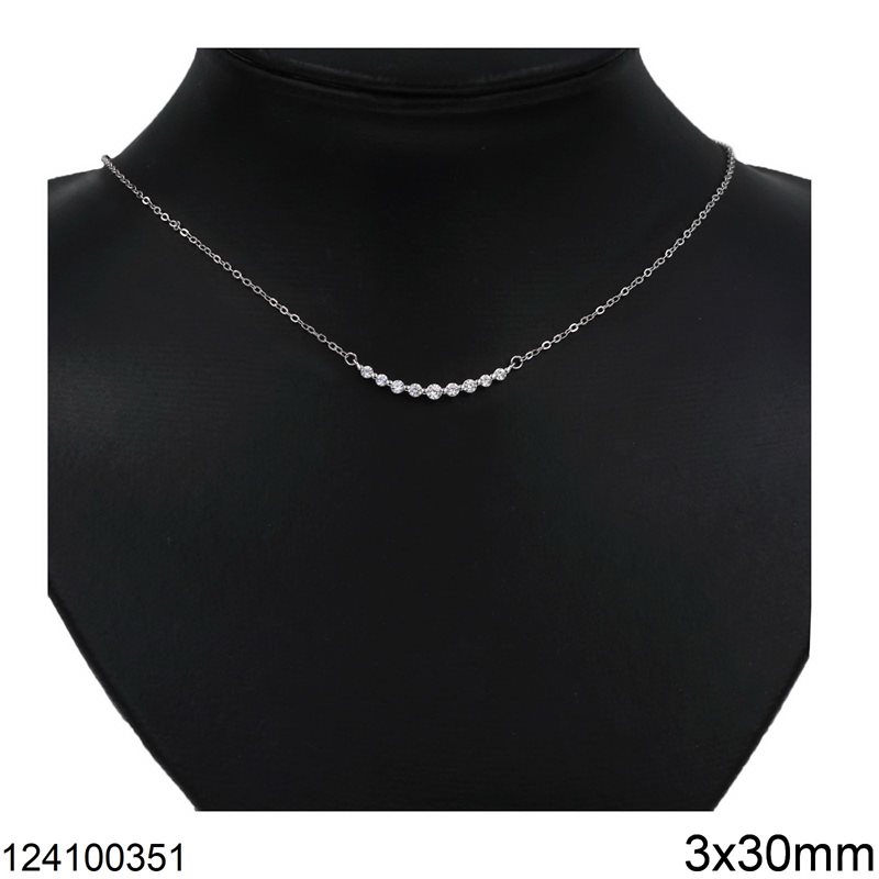 Κολλιέ Ασημένιο 925 Καμπύλη με Ζιργκόν 3x30mm