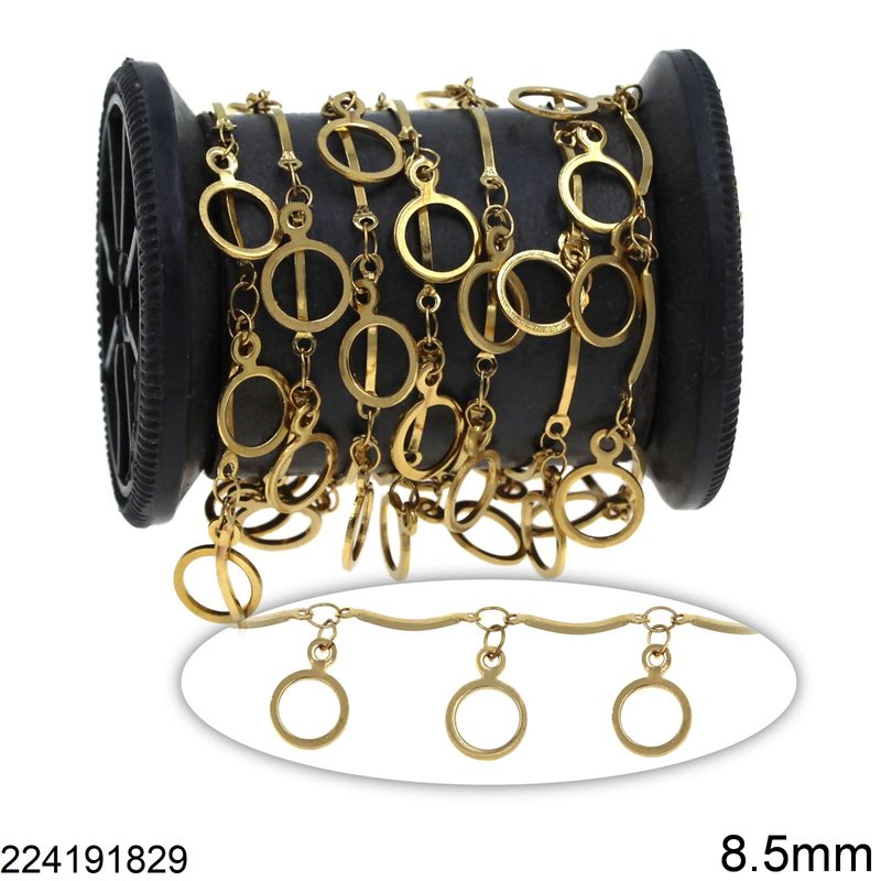 Stainless Steel Chain Curved Bar 15.5x1mm with Hanging Hoop 8.5mm