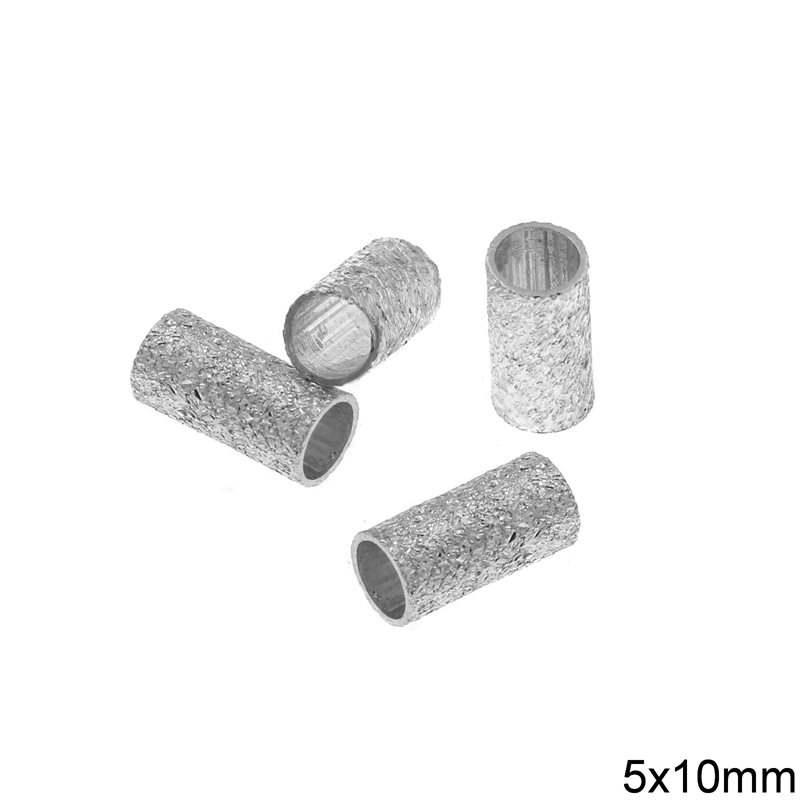 Εξάρτημα Ασημένιο 925 Σωληνάκι Σαγρέ 5x10mm με Τρύπα 5mm
