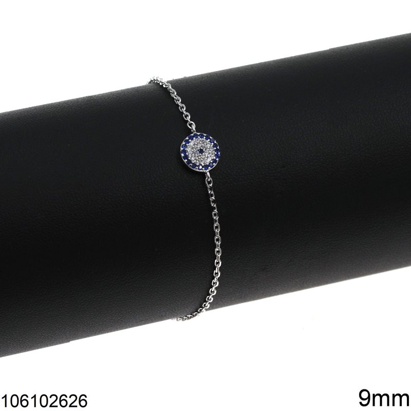 Silver 925 Bracelet Evil Eye Target with Zircon 9mm