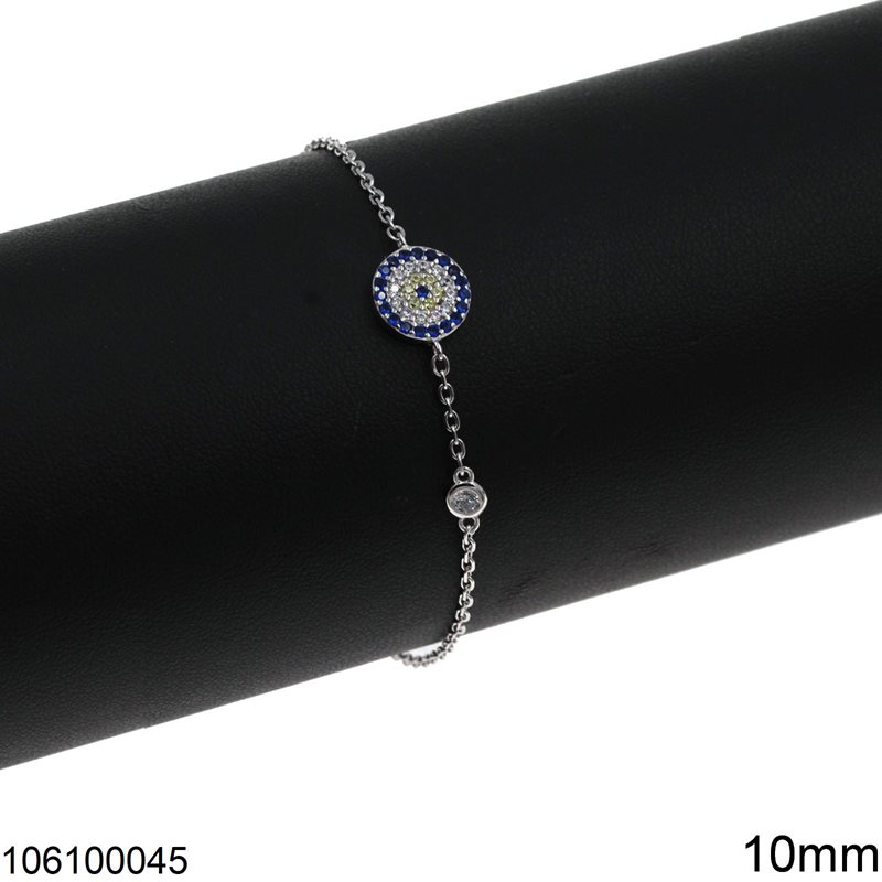Silver 925 Bracelet Target Evil Eye with Zircon 10mm