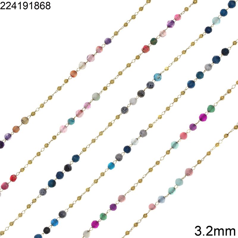 Stainless Steel Link Chain with Faceted Round Bead 3.2mm and Stainless Steel Ball