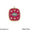 Stainless Steel Rectangular Evil Eye Pendant with Enamel 22x17mm