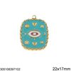 Stainless Steel Rectangular Evil Eye Pendant with Enamel 22x17mm