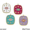 Stainless Steel Rectangular Evil Eye Pendant with Enamel 22x17mm