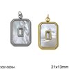 Stainless Steel Octagon Pendant with Acrylic Shell and Stone 21x13mm