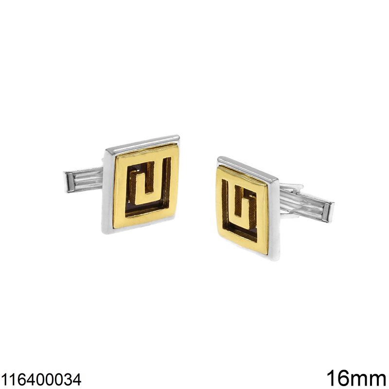 Silver 925 Cufflinks Square Spiral 16mm, Two Tone