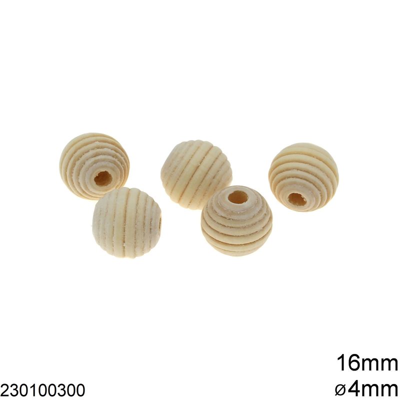 Wooden Round Bead 16mm with Hole 4mm, Natural