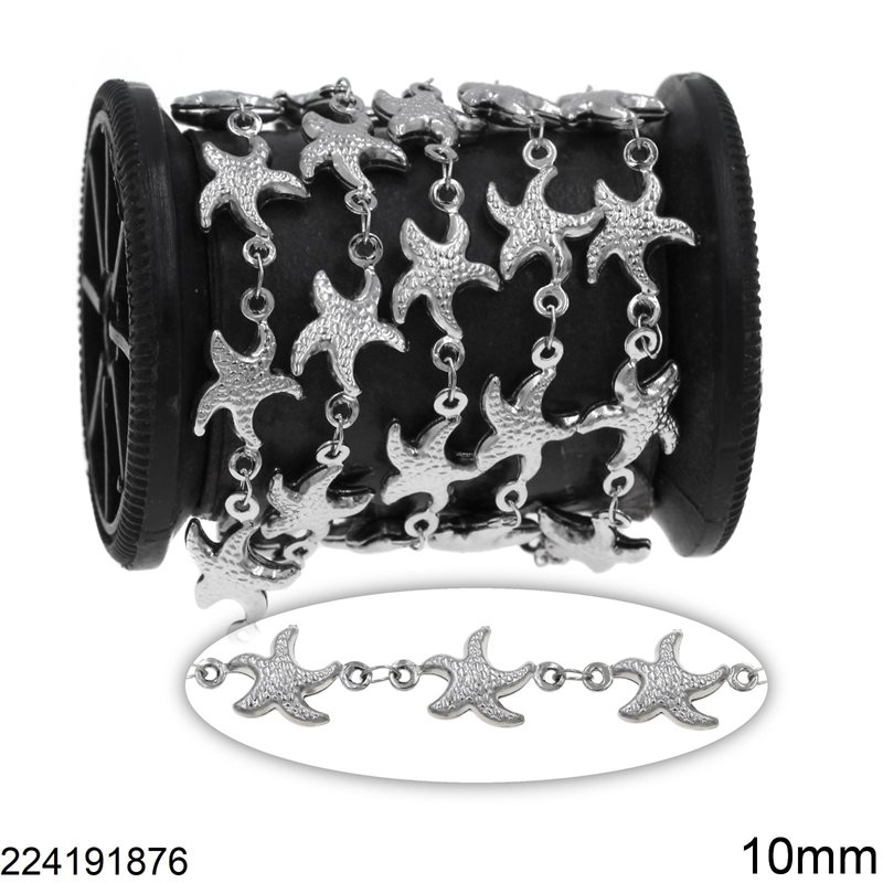 Stainless Steel Link Chain Starfish Two Sided Hollow 10mm