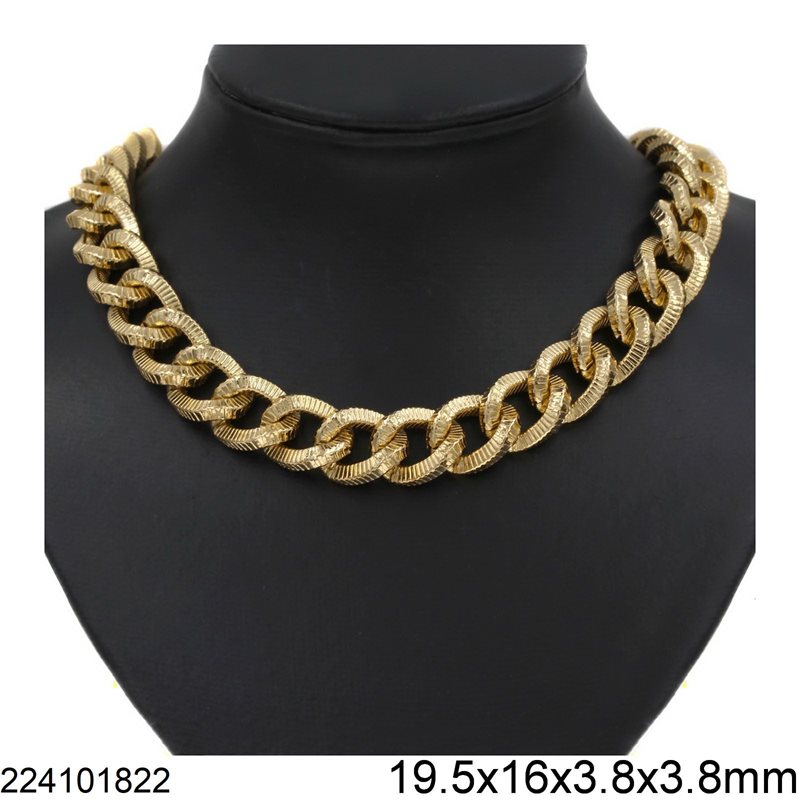 Stainless Steel Gourmette Chain Line Textured 19.5x16x3.8x3.8mm, Gold color