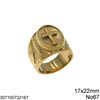Stainless Steel Male Ring Oval Plate with Cross 17x22mm