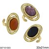 Stainless Steel Ring with Oval Semi Precious Stone 33x21mm